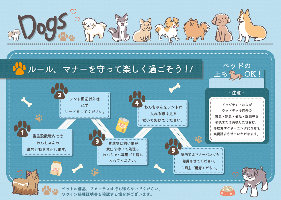 ルール、マナーを守って楽しく過ごそう　ベッドの上も犬OK！